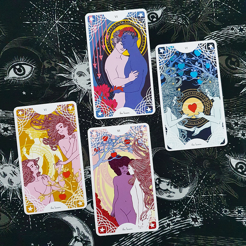 The four Lovers cards from the Star Spinner Tarot by Trungles