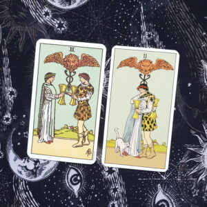 Photo of the two of cups from the rider waite smith tarot and the after tarot