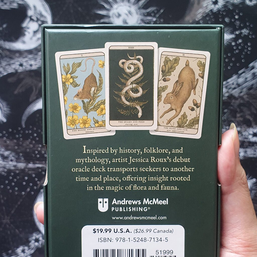 A photo of the Woodland Wardens oracle deck box back