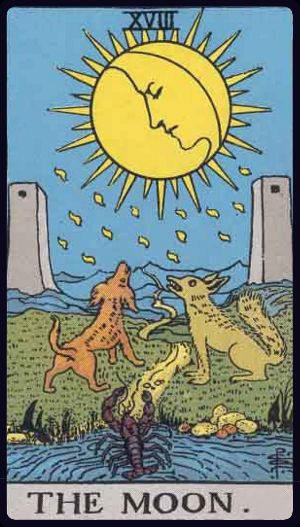 The Moon card from the Rider Waite Smith deck