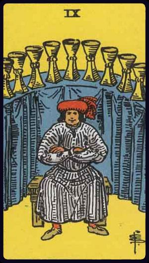 The Nine of Cups from the Rider Waite Smith Tarot