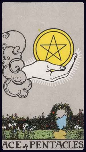 The Ace of Pentacles from the Rider Waite Smith Tarot