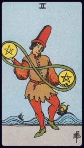 two of pentacles from the rider waite smith tarot