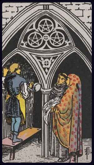 The Three of Pentacles from the Rider Waite Smith Tarot