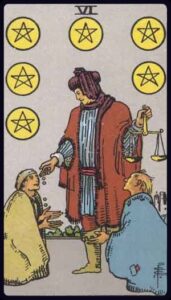 the six of pentacles from the rider waite smith tarot