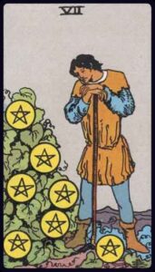 seven of pentacles from the rider waite smith tarot