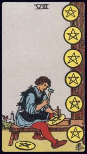 eight of pentacles from the rider waite smith tarot