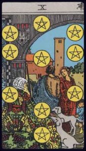 ten of pentacles from the rider waite smith tarot