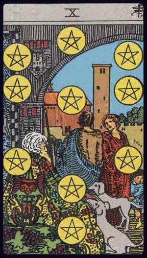 The Ten of Pentacles from the Rider Waite Smith Tarot