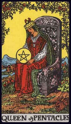 The Queen of Pentacles from the Rider Waite Smith Tarot