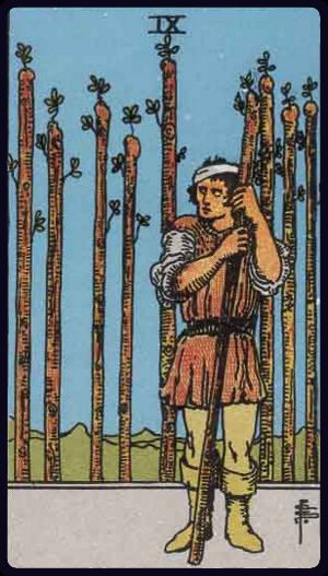 the nine of wands from the rider waite smith tarot