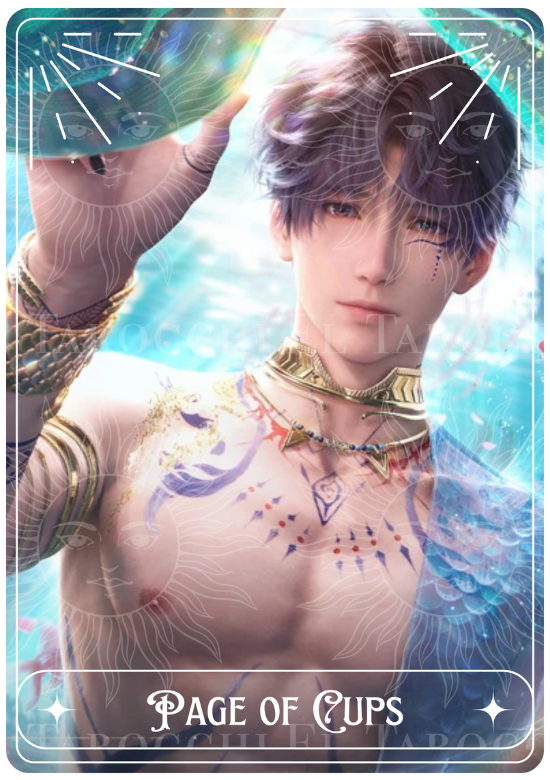 love and deepspace tarot card showing rafayel as the page of cups