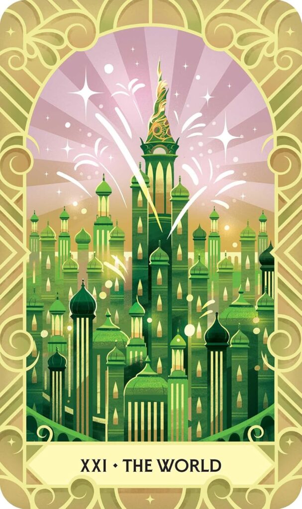 Wicked Tarot sample: The World card depicting the Emerald City