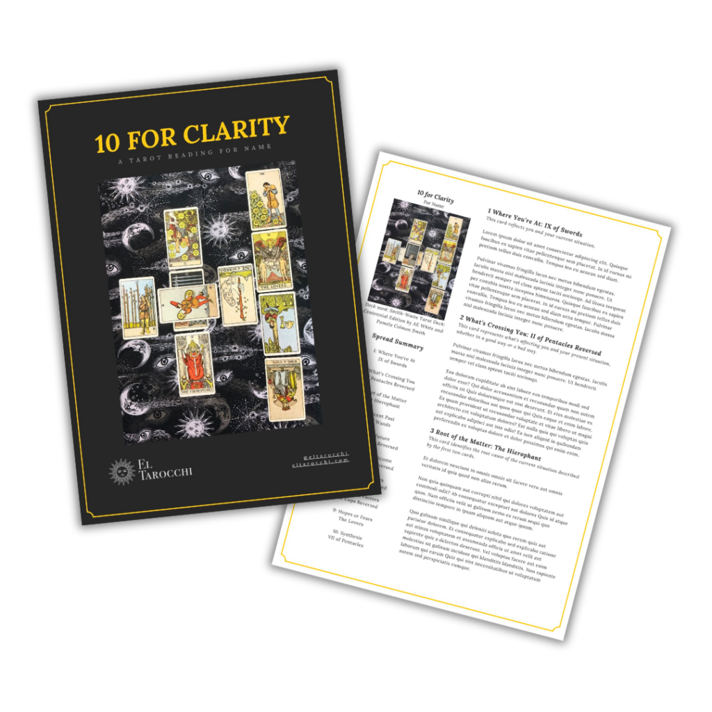 mock-up of el tarocchi tarot reading pdf pages