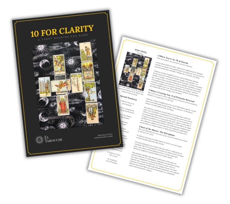 mock-up of el tarocchi tarot reading pdf pages