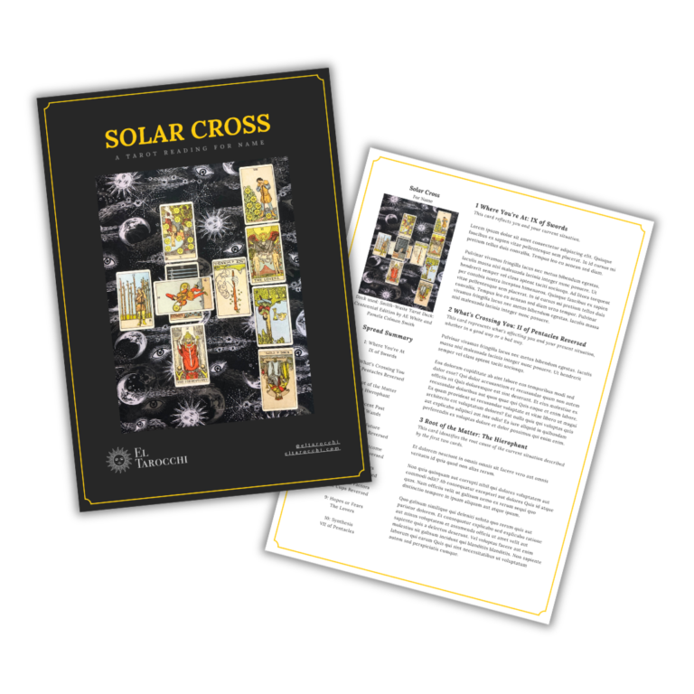 mock-up of el tarocchi tarot reading pdf pages